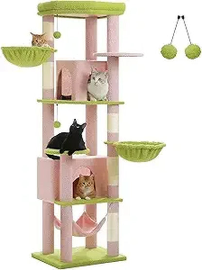71.2 Inches Tall Cat Tree for Large Cats, Multi-Level Cat Tower with 2 Cozy Condos, Super Large Top Perch, 3 Hammocks, Sisal Scr