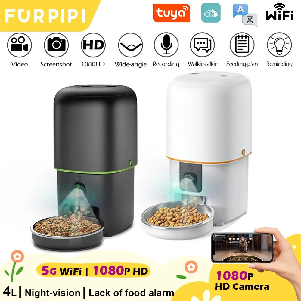 Automatic Cat Feeder Camera  Pet Smart Cat Food Kibble Dispenser Tuya Control Wifi Auto Feeder for Cats Dog Accessories