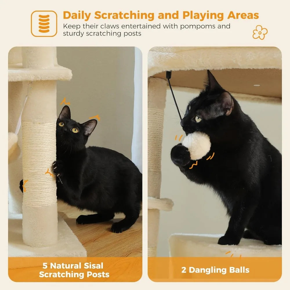71.2 Inches Tall Cat Tree for Large Cats, Multi-Level Cat Tower with 2 Cozy Condos, Super Large Top Perch, 3 Hammocks, Sisal Scr