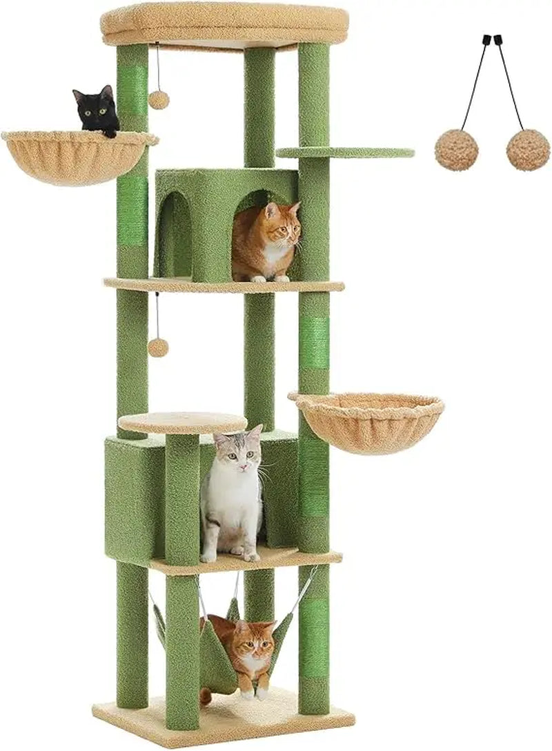 71.2 Inches Tall Cat Tree for Large Cats, Multi-Level Cat Tower with 2 Cozy Condos, Super Large Top Perch, 3 Hammocks, Sisal Scr