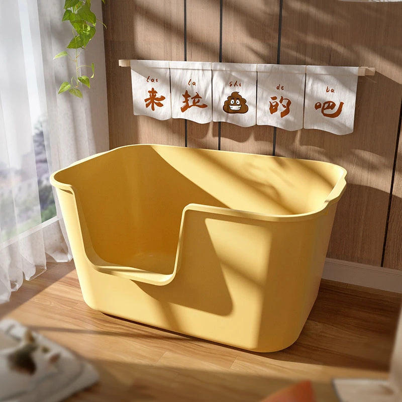 Huge Yellow Cat Litter Box Oversized Semi-Closed Cat Litter Box Splash-Proof Large Cat Toilet