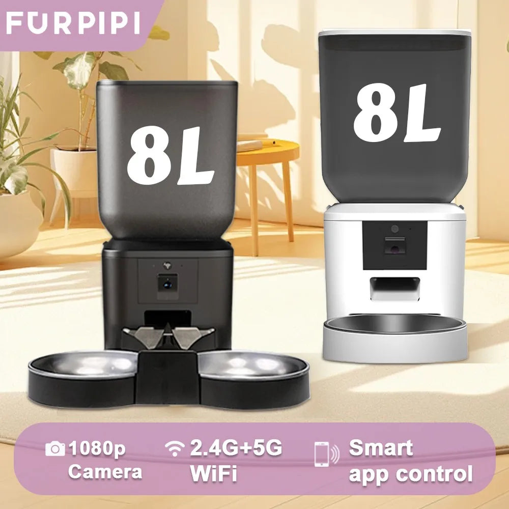 5G Automatic Cat Feeder with 1080P Camera Video Wifi Cat Food Dispenser Pet Smart Voice Recorder Remote Control Pet Auto Feeder