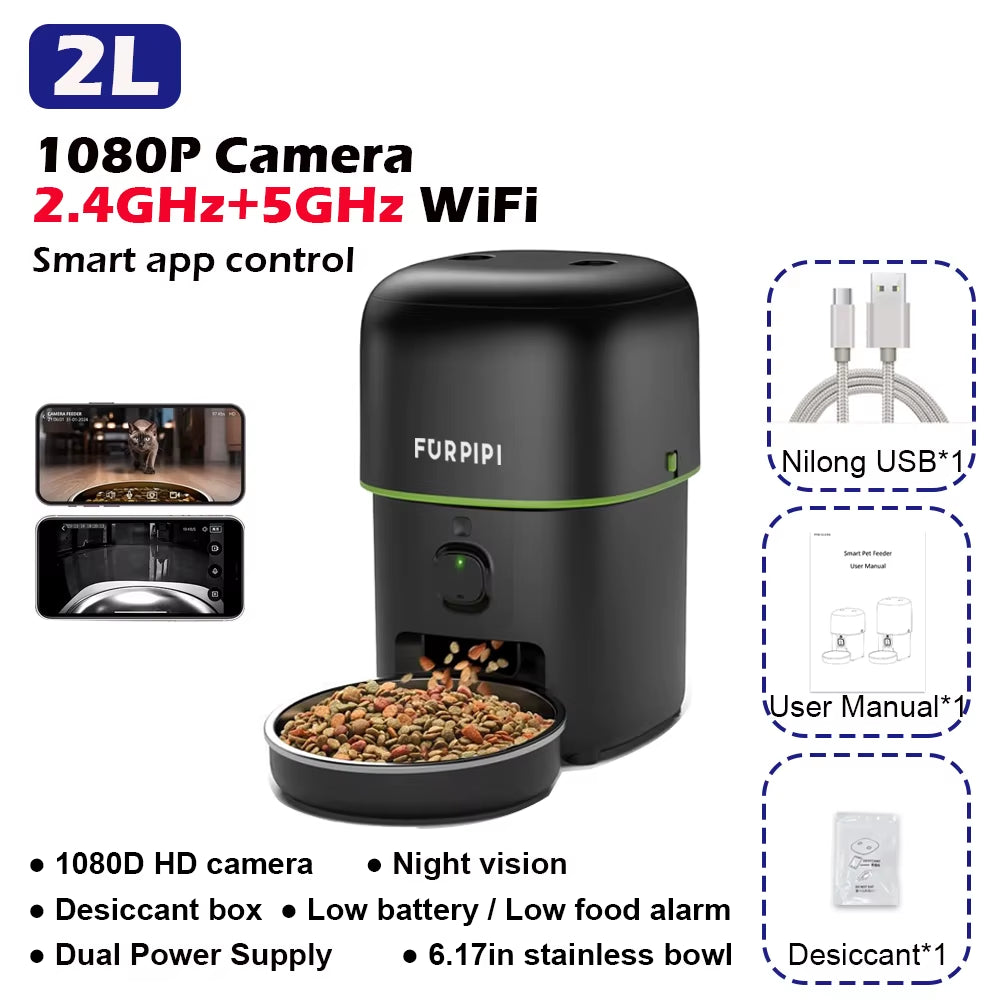 Cat Dogs Feeder 5GWIFI with 1080P Camera Cat Food Kibble Dispenser Auto Feeder for Cats Dogs Dry Food Accessories