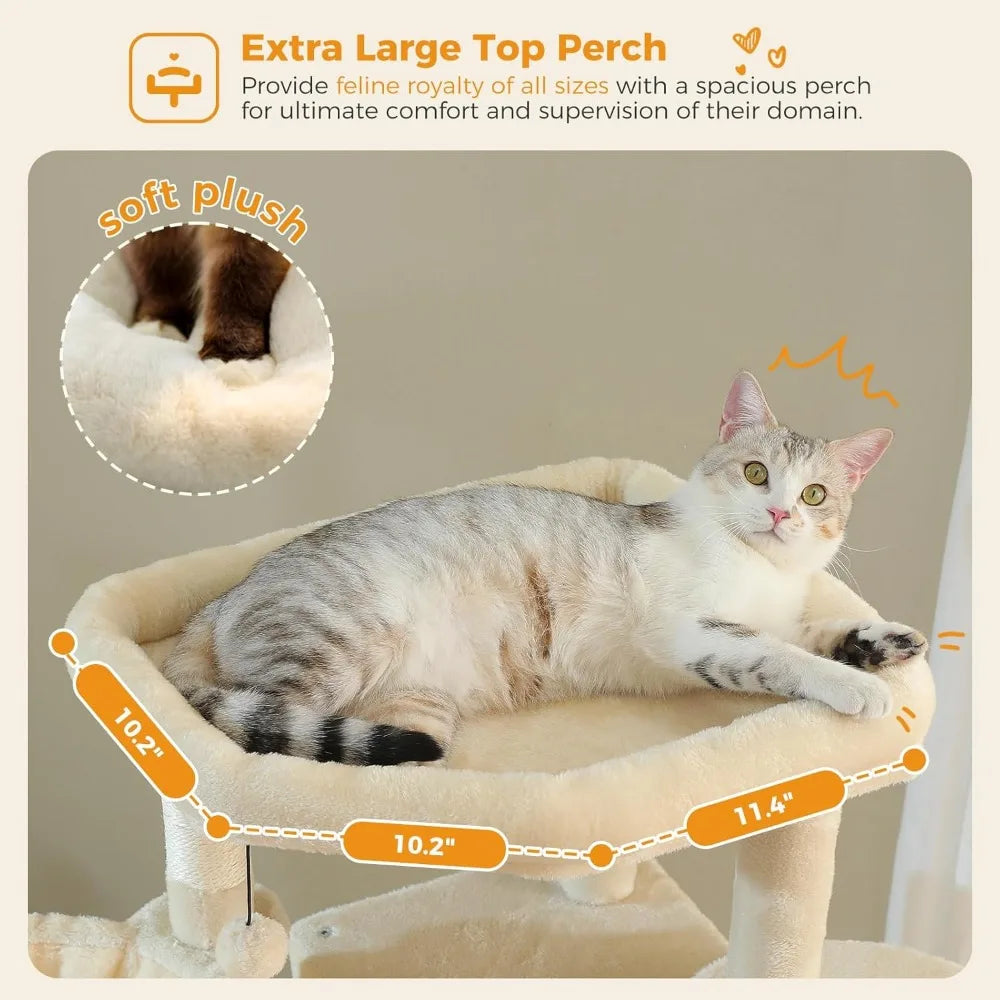 71.2 Inches Tall Cat Tree for Large Cats, Multi-Level Cat Tower with 2 Cozy Condos, Super Large Top Perch, 3 Hammocks, Sisal Scr