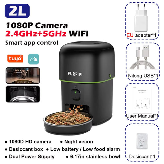 Cat Dogs Feeder 5GWIFI with 1080P Camera Cat Food Kibble Dispenser Auto Feeder for Cats Dogs Dry Food Accessories