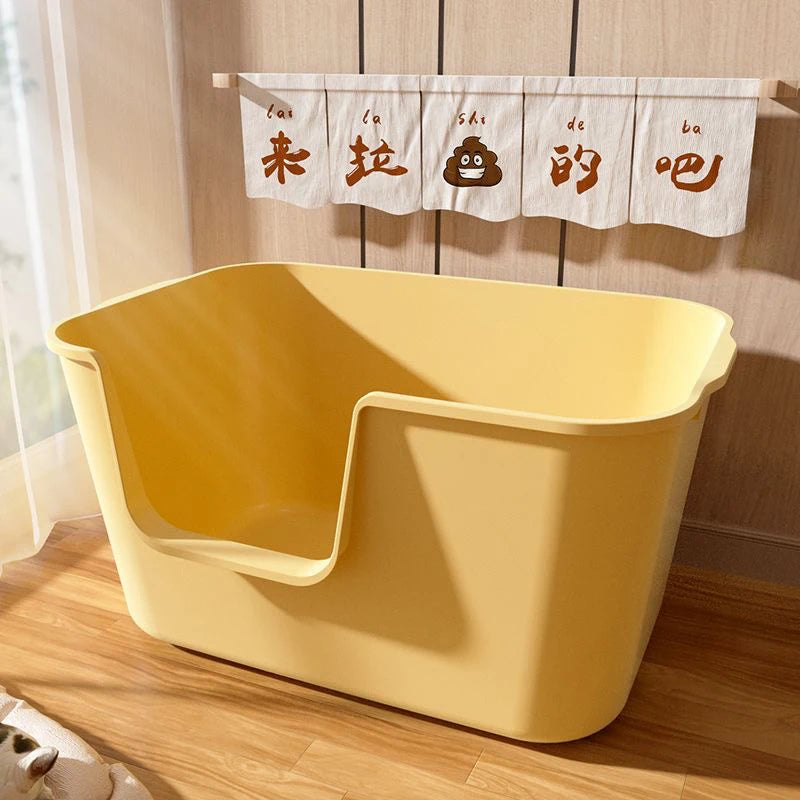 Huge Yellow Cat Litter Box Oversized Semi-Closed Cat Litter Box Splash-Proof Large Cat Toilet