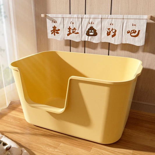 Huge Yellow Cat Litter Box Oversized Semi-Closed Cat Litter Box Splash-Proof Large Cat Toilet