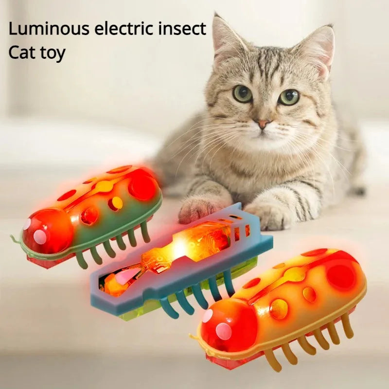 Cat Toys Light-Up Electric Worms Pet Interactive Puzzle Mouse Beetles Automatic Flip to Avoid Obstacles Teasing Cat Pet Toys