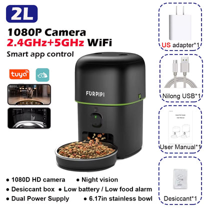 Cat Dogs Feeder 5GWIFI with 1080P Camera Cat Food Kibble Dispenser Auto Feeder for Cats Dogs Dry Food Accessories