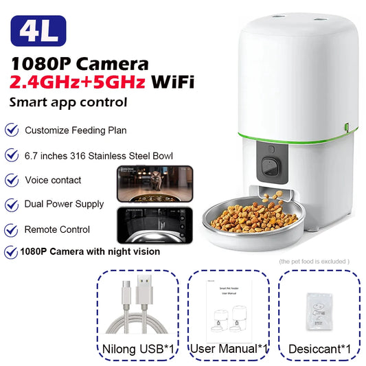 Automatic Cat Feeder Camera  Pet Smart Cat Food Kibble Dispenser Tuya Control Wifi Auto Feeder for Cats Dog Accessories