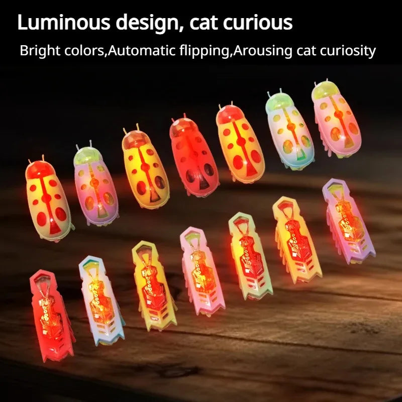 Cat Toys Light-Up Electric Worms Pet Interactive Puzzle Mouse Beetles Automatic Flip to Avoid Obstacles Teasing Cat Pet Toys