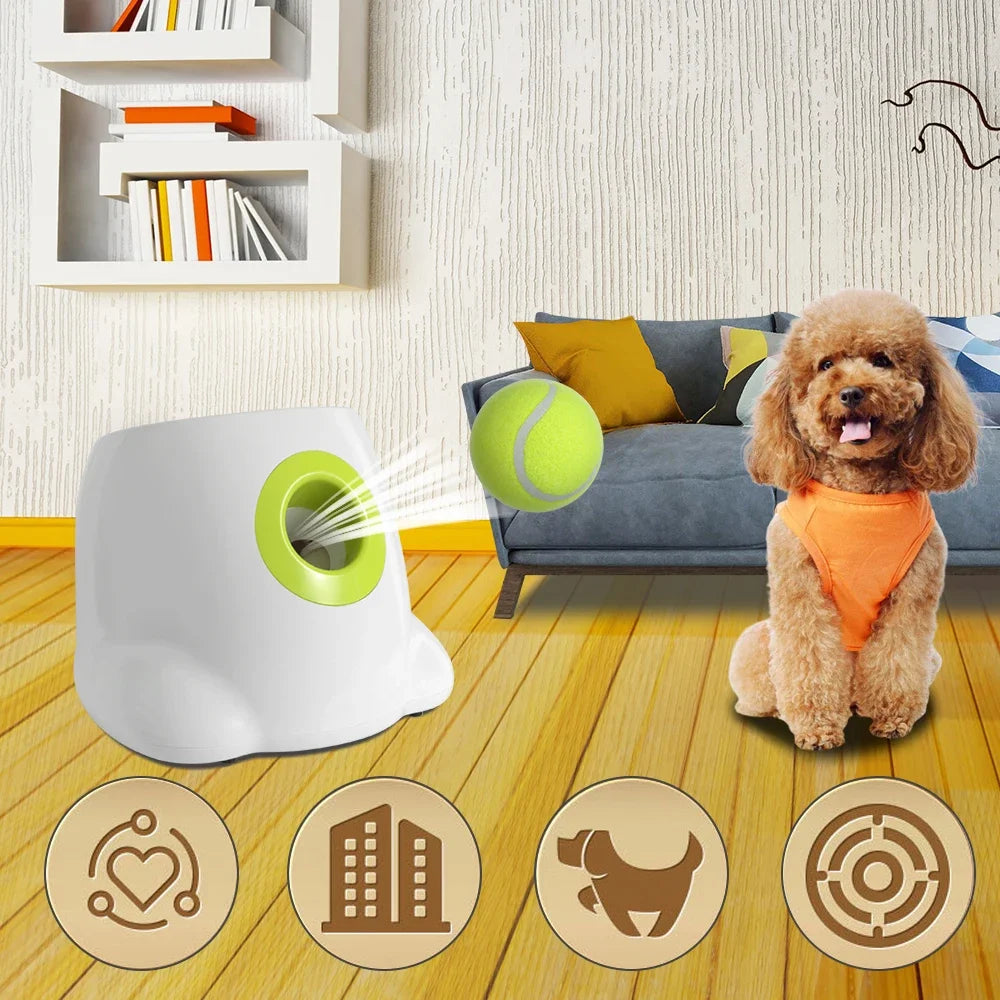 Pet Dog Toys Tennis Launcher Automatic Throwing Machine Pet Ball Throw Device 3/6/9M Section Emission with 3 Balls Dog Training