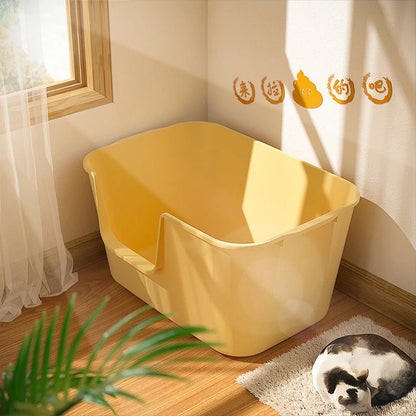 Huge Yellow Cat Litter Box Oversized Semi-Closed Cat Litter Box Splash-Proof Large Cat Toilet