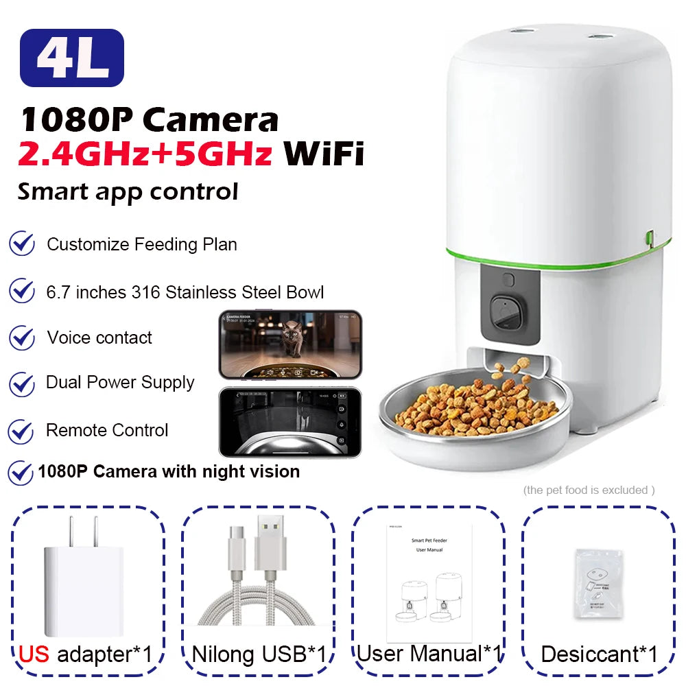 Automatic Cat Feeder Camera  Pet Smart Cat Food Kibble Dispenser Tuya Control Wifi Auto Feeder for Cats Dog Accessories