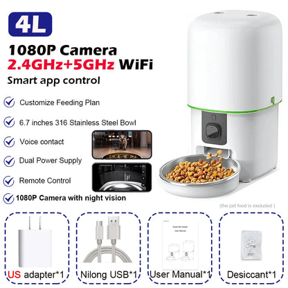 Automatic Cat Feeder Camera  Pet Smart Cat Food Kibble Dispenser Tuya Control Wifi Auto Feeder for Cats Dog Accessories