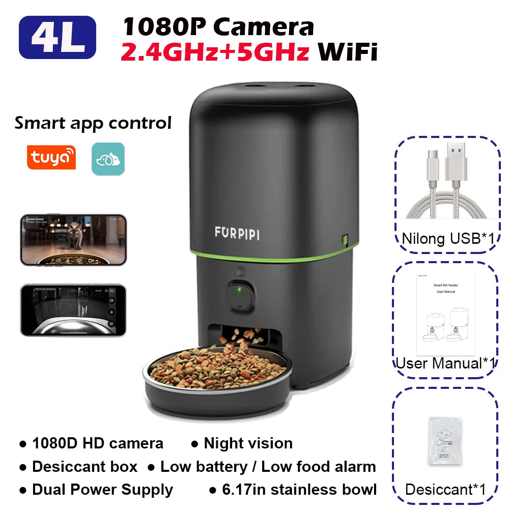 Cat Dogs Feeder 5GWIFI with 1080P Camera Cat Food Kibble Dispenser Auto Feeder for Cats Dogs Dry Food Accessories