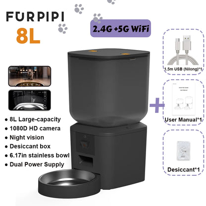 5G Automatic Cat Feeder with 1080P Camera Video Wifi Cat Food Dispenser Pet Smart Voice Recorder Remote Control Pet Auto Feeder