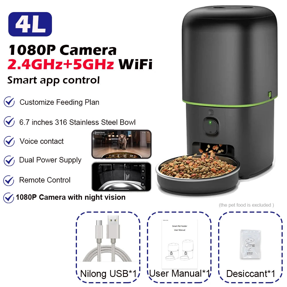 Automatic Cat Feeder Camera  Pet Smart Cat Food Kibble Dispenser Tuya Control Wifi Auto Feeder for Cats Dog Accessories