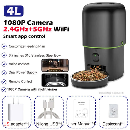 Automatic Cat Feeder Camera  Pet Smart Cat Food Kibble Dispenser Tuya Control Wifi Auto Feeder for Cats Dog Accessories