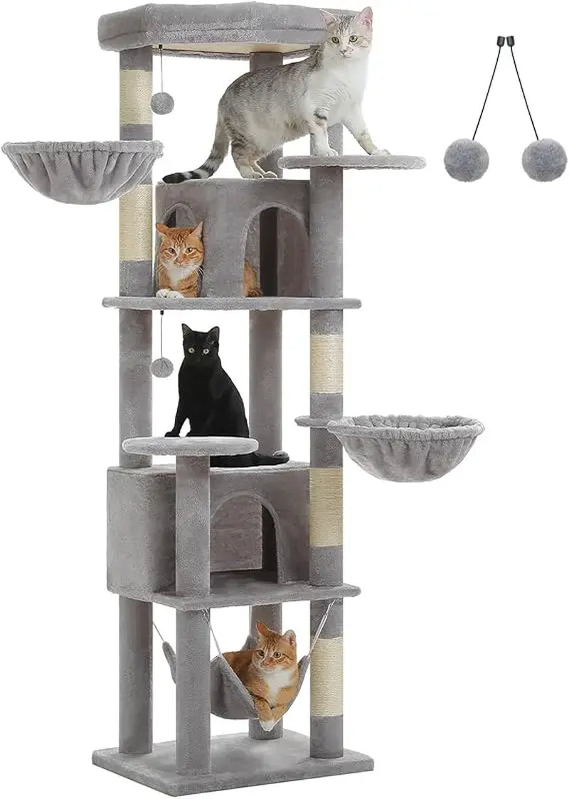 71.2 Inches Tall Cat Tree for Large Cats, Multi-Level Cat Tower with 2 Cozy Condos, Super Large Top Perch, 3 Hammocks, Sisal Scr