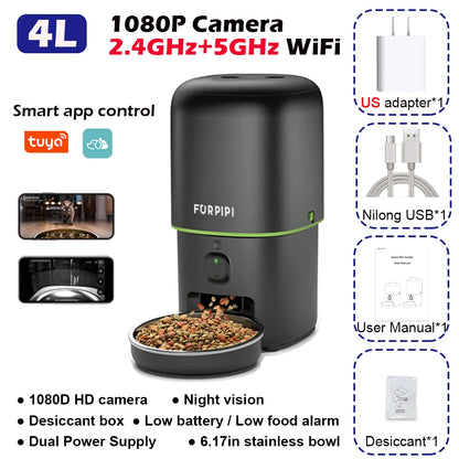 Cat Dogs Feeder 5GWIFI with 1080P Camera Cat Food Kibble Dispenser Auto Feeder for Cats Dogs Dry Food Accessories