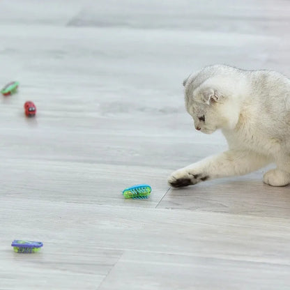 Cat Toys Light-Up Electric Worms Pet Interactive Puzzle Mouse Beetles Automatic Flip to Avoid Obstacles Teasing Cat Pet Toys