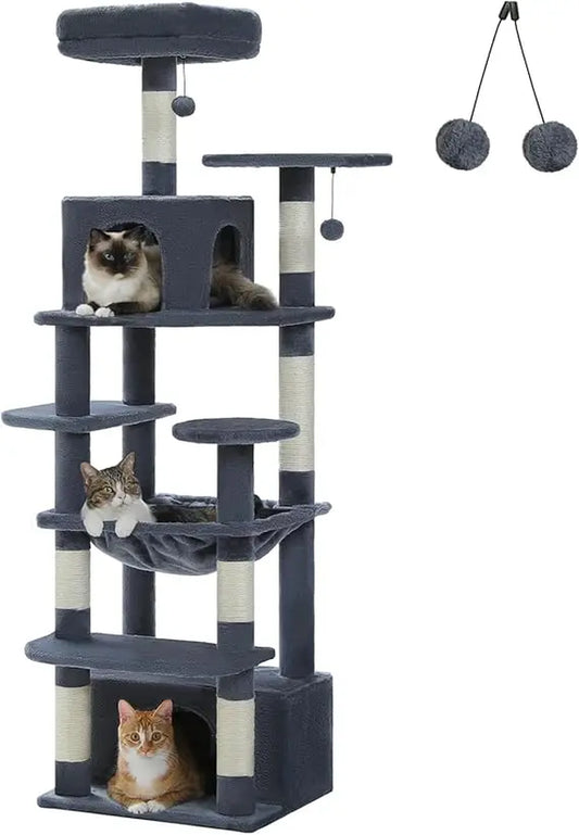 71.2 Inches Tall Cat Tree for Large Cats, Multi-Level Cat Tower with 2 Cozy Condos, Super Large Top Perch, 3 Hammocks, Sisal Scr
