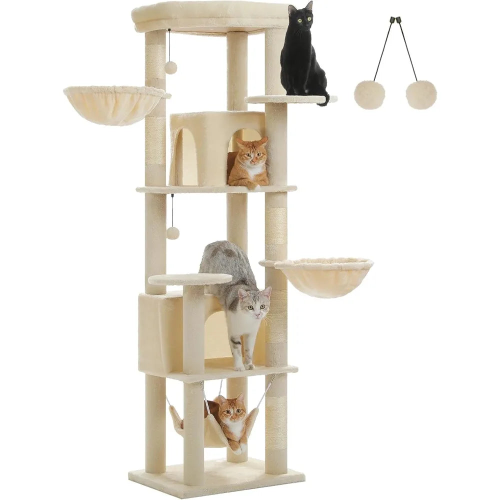 71.2 Inches Tall Cat Tree for Large Cats, Multi-Level Cat Tower with 2 Cozy Condos, Super Large Top Perch, 3 Hammocks, Sisal Scr