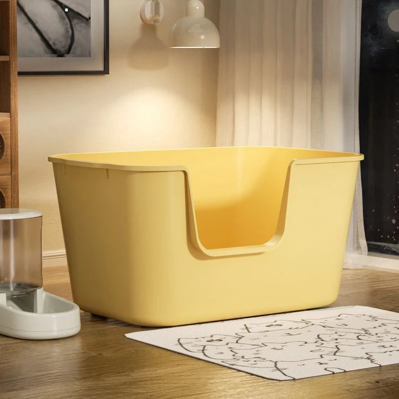 Huge Yellow Cat Litter Box Oversized Semi-Closed Cat Litter Box Splash-Proof Large Cat Toilet