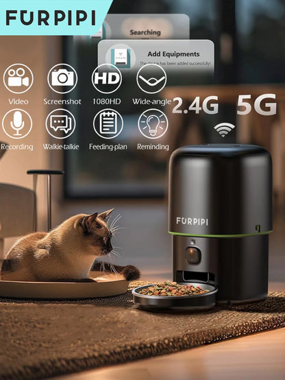 Cat Dogs Feeder 5GWIFI with 1080P Camera Cat Food Kibble Dispenser Auto Feeder for Cats Dogs Dry Food Accessories